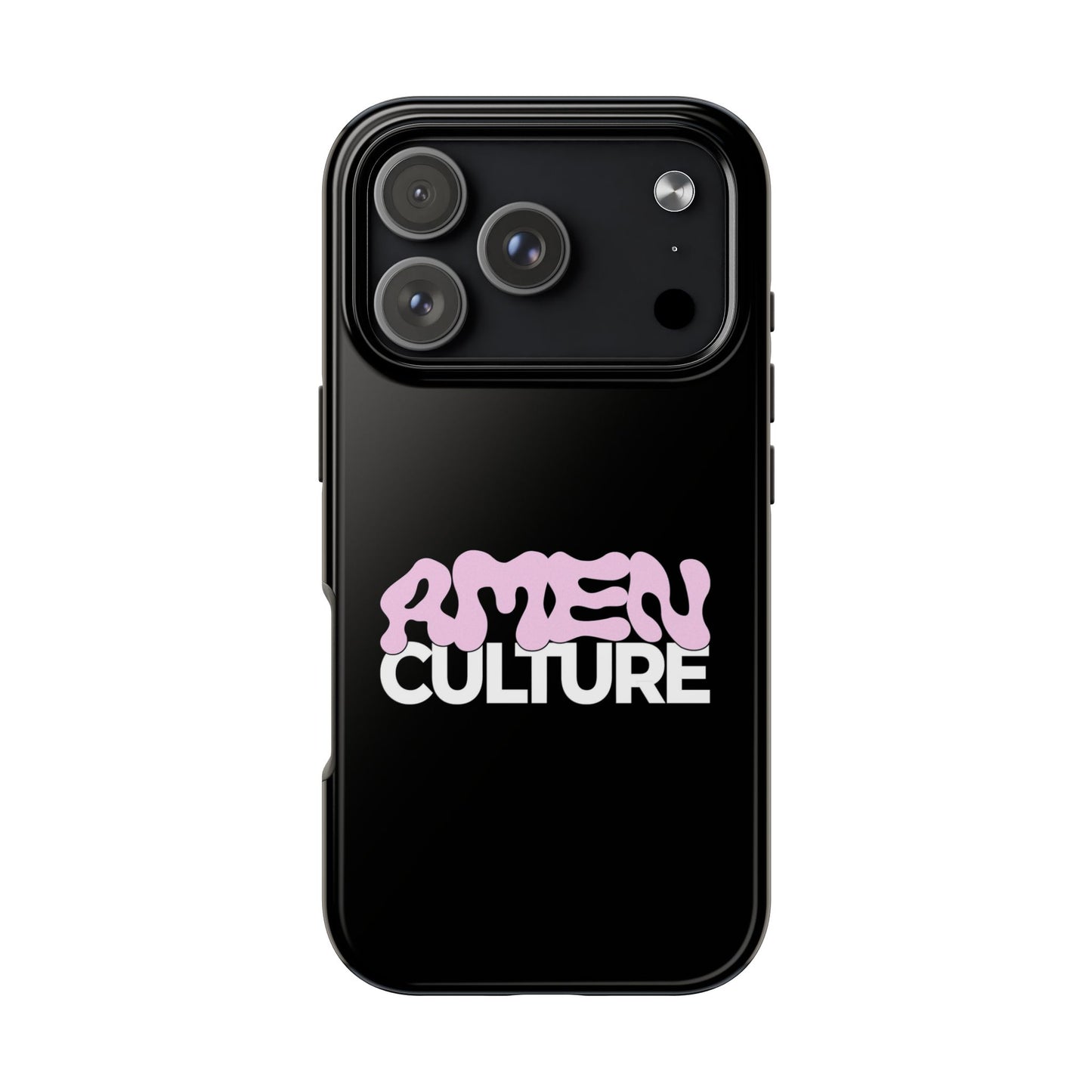 Amen Culture Tough Phone Case — Glossy Protective iPhone Cover with Pink Retro Logo