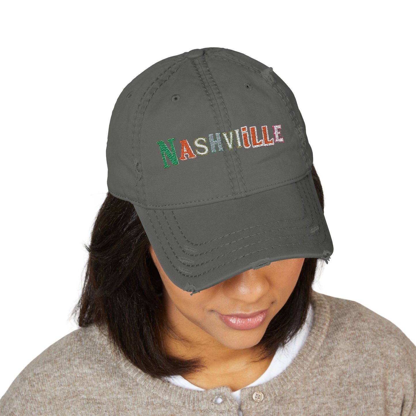 Nashville Distressed Embroidered Dad Hat — Vintage City Baseball Cap