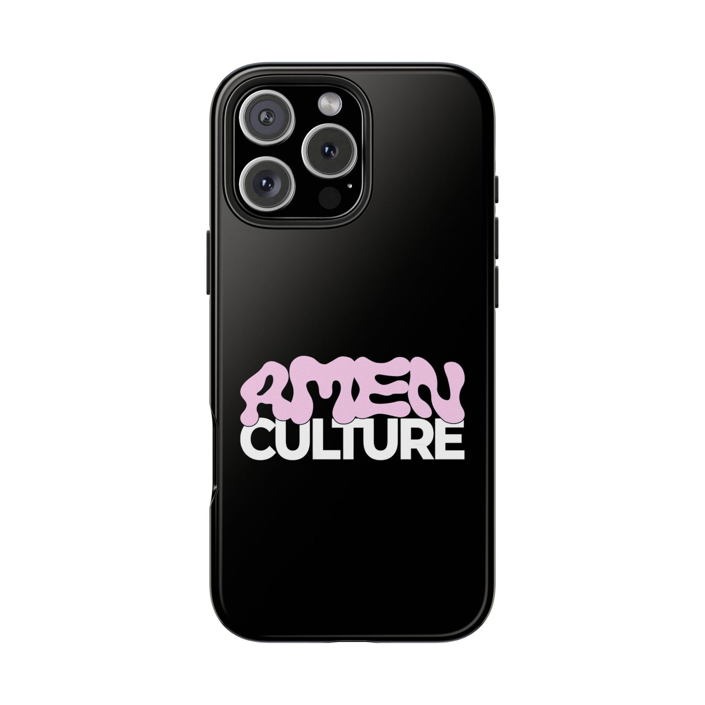 Amen Culture Tough Phone Case — Glossy Protective iPhone Cover with Pink Retro Logo