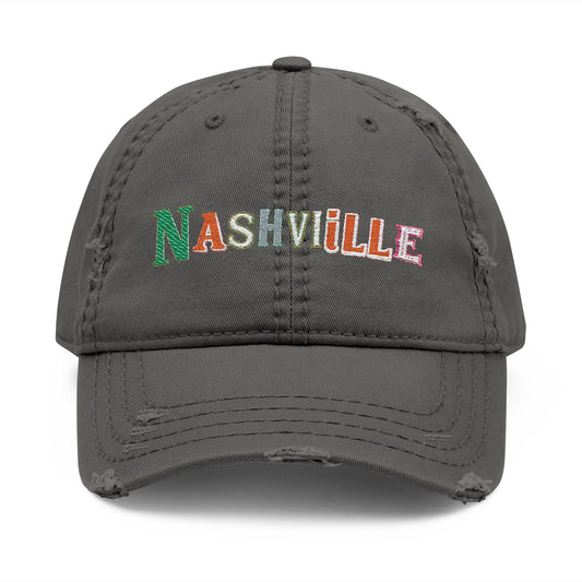 Nashville Distressed Embroidered Dad Hat — Vintage City Baseball Cap