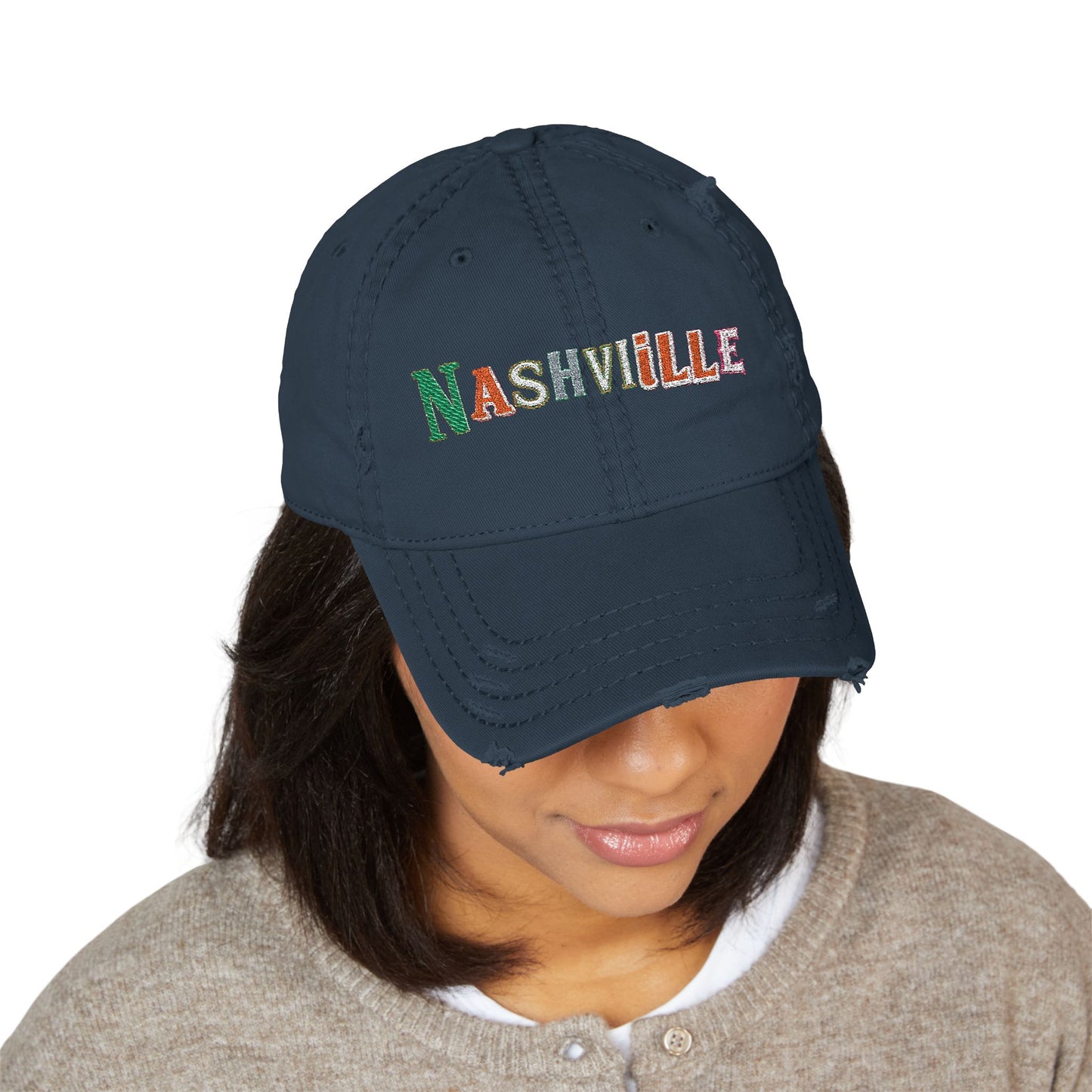 Nashville Distressed Embroidered Dad Hat — Vintage City Baseball Cap