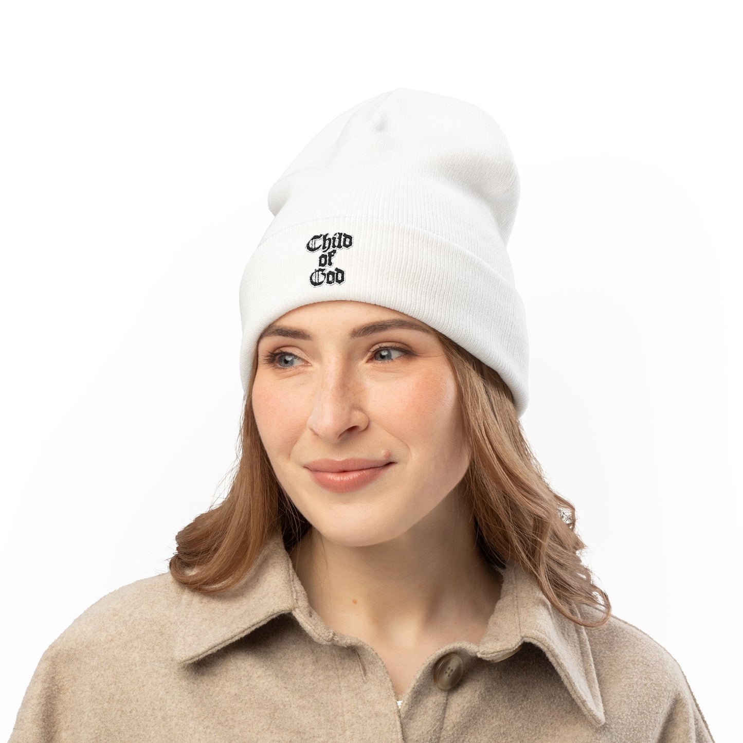 Embroidered 'Child of God' Knit Beanie – Cozy Faith-Inspired Winter Hat
