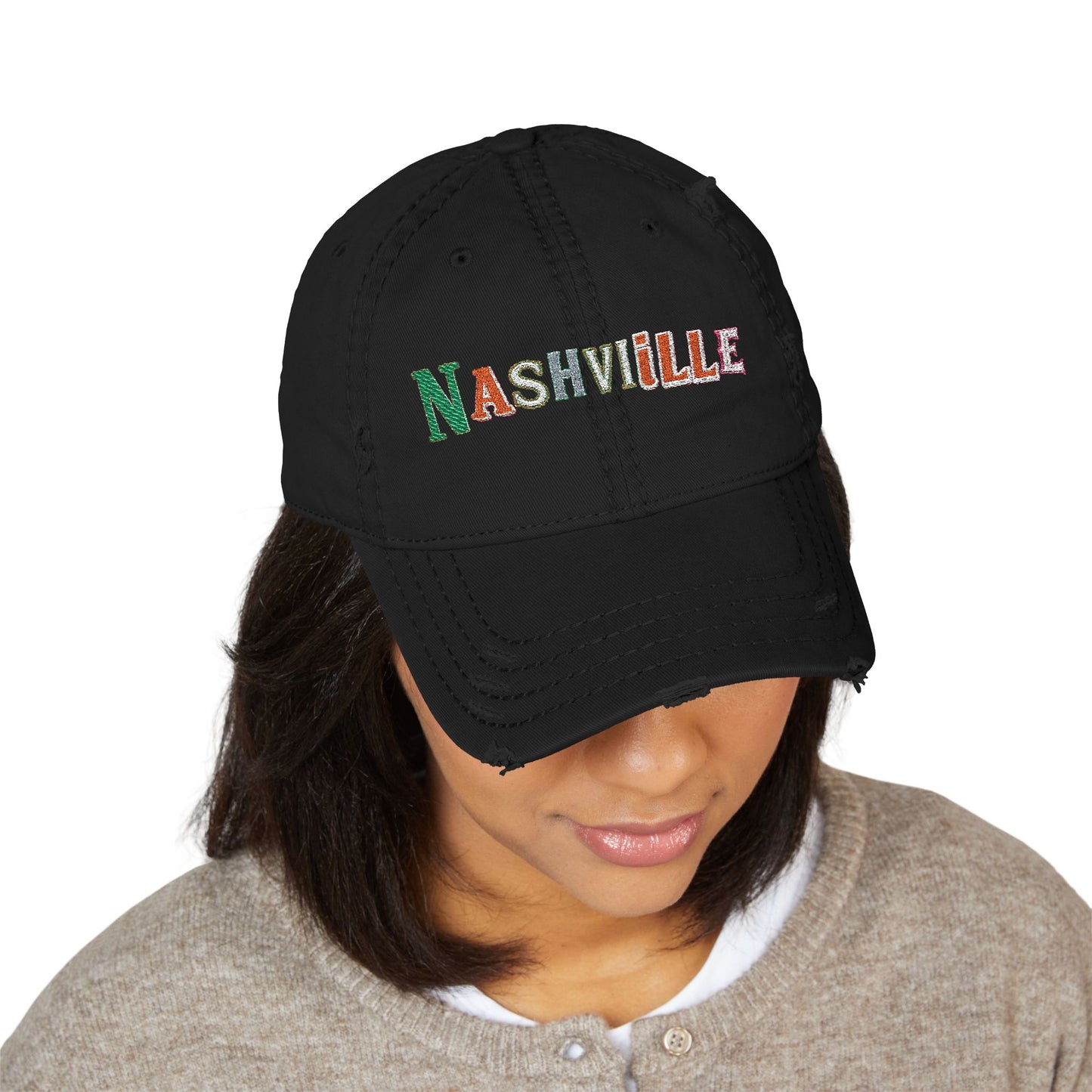 Nashville Distressed Embroidered Dad Hat — Vintage City Baseball Cap